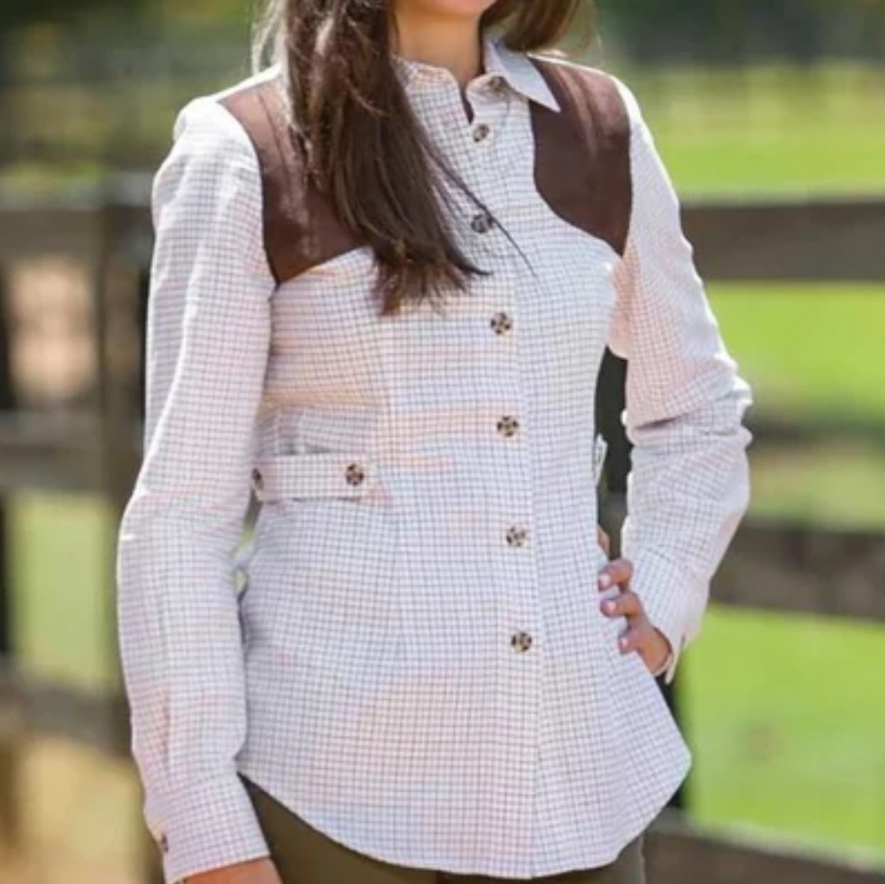 Kevins Women Plaid Shirt White Brown Medium